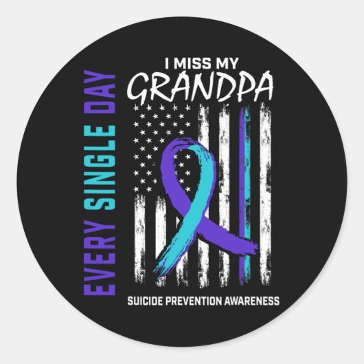 I Miss My Grandpa Suicide Awareness Prevention Ame Ronde Sticker (Voorkant)