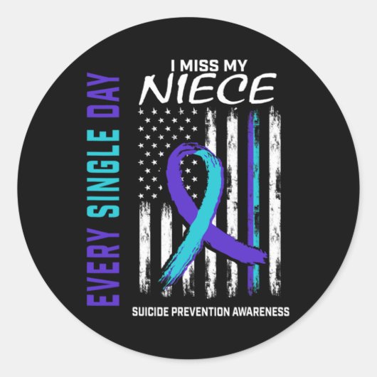 I Miss My Niece Suicide Awareness Prevention Ameri Ronde Sticker (Voorkant)