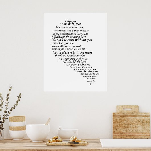 I Miss You  Text in Half of Heart Poster (Keuken)