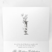 'I' Monogram Beauful Sketched Floral Wedding Drieluik Uitnodiging (Binnenzijde eerst)