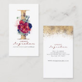 I Monogram Bourgogne Goud en Marine Blauwe Bloemen Visitekaartje (Voorkant / Achterkant)