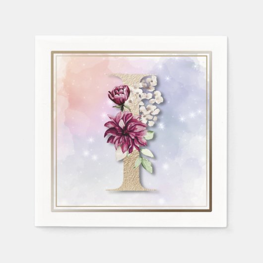 I Monogram Burgundy Floral Napkins Servet (Voorkant)