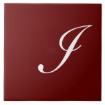 I Monogram Initiaal Wit op Maroon Tegeltje<br><div class="desc">Klassiek wit letter monogram op donkerrode achtergrond,  i</div>