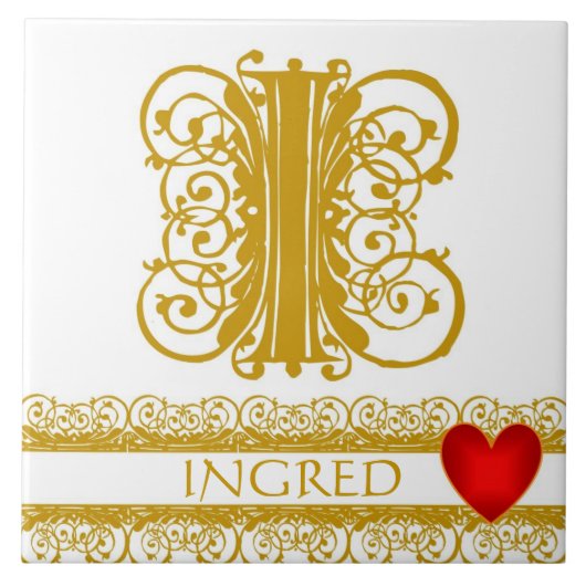 I Monogram Naam Gold Lace Red Heart Sjabloon Tegel Tegeltje (Voorkant)