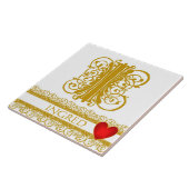 I Monogram Naam Gold Lace Red Heart Sjabloon Tegel Tegeltje (Zijkant)