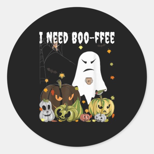 I Need Boo-ffee Ghost Jack-o-lantern Coffee Lover Ronde Sticker (Voorkant)