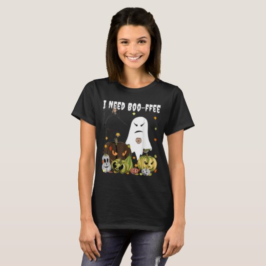 I Need Boo-ffee Ghost Jack-o-lantern Coffee Lover  T-shirt (Voorkant volledig)