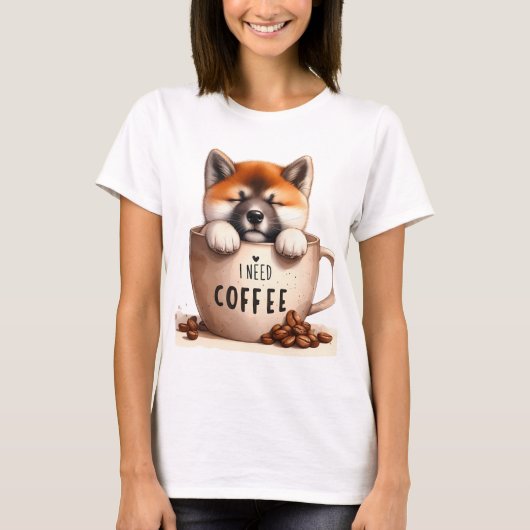 I NEED COFFEE AND A SHIBA INU DOG T-SHIRT (Voorkant)