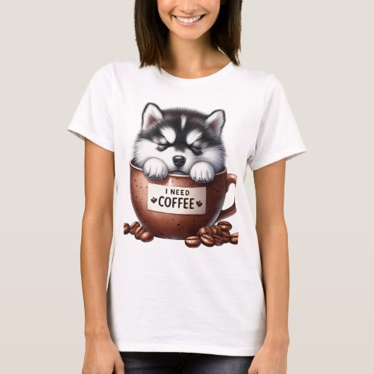 I NEED COFFEE AND AN ALASKAN MALAMUTE DOG T-SHIRT (Voorkant)
