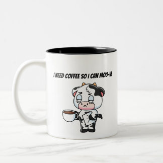 I Need Coffee So I Can Moo-ve | Funny Cow Design Tweekleurige Koffiemok