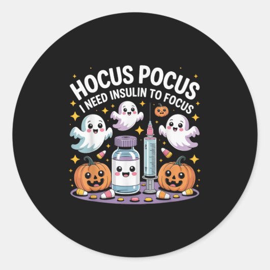 I Need Insulin To Focus Funny Halloween Diabetic  Ronde Sticker (Voorkant)