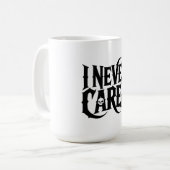 "I NEVER CARED" Gothic Skull Mug - Edgy Typography Koffiemok (Voorkant links)
