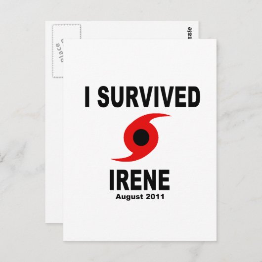 I OVERVIVED IRENE, augustus 2011 Briefkaart (Voorkant / Achterkant)