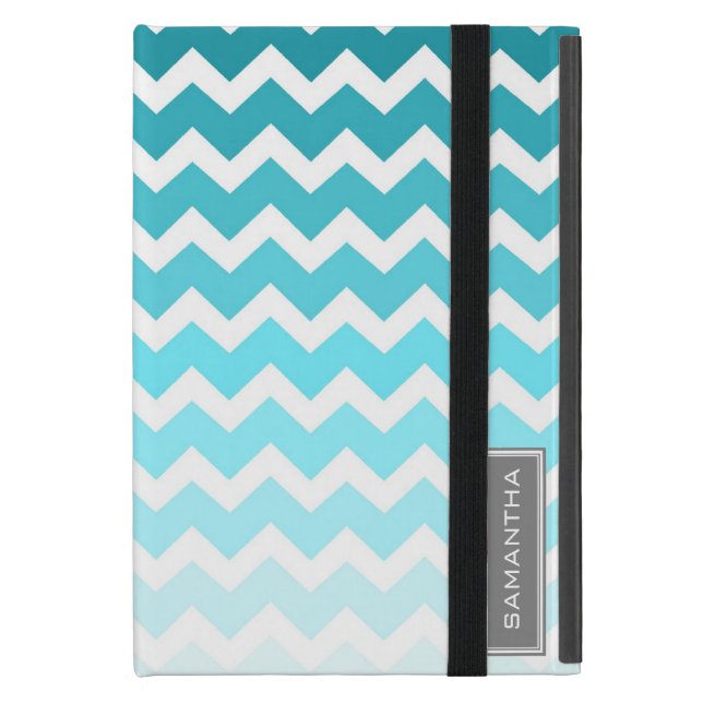i Pad Blue Ombre Chevron Aangepaste naam iPad Mini Hoesje (Voorkant Dicht)