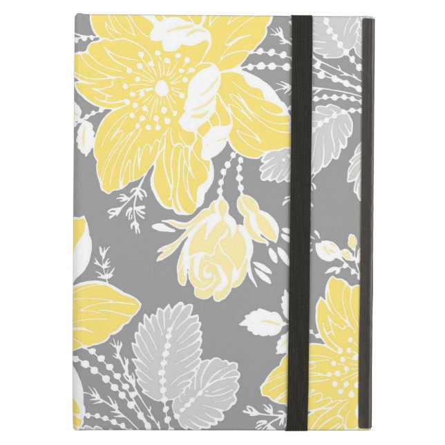 i Pad Lemon Gray Floral Pattern iPad Air Hoesje (Voorkant Gesloten)