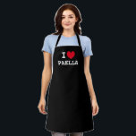 I ❤ Paella keuken schort voor de Spaanse keuken li<br><div class="desc">I ❤ Paella keuken schort voor de Spaanse keuken liefhebber. Grappig aangepast zwart keuken schort voor mannen en vrouwen.  hart sjabloon ontwerp. Trendy koken schorten in elke kleur. Schattige cadeau idee voor vrienden,  familie,  chef-kok,  kok,  moeder,  vader etc. Kleuren kunnen worden veranderd.</div>