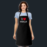 I ❤ Paella keuken schort voor de Spaanse keuken li<br><div class="desc">I ❤ Paella keuken schort voor de Spaanse keuken liefhebber. Grappig aangepast zwart keuken schort voor mannen en vrouwen.  hart sjabloon ontwerp. Trendy koken schorten in elke kleur. Schattige cadeau idee voor vrienden,  familie,  chef-kok,  kok,  moeder,  vader etc. Kleuren kunnen worden veranderd.</div>