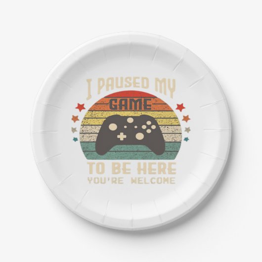 I Paused My Game to Be Here Gamer Gaming Retro Vin Papieren Bordje (Voorkant)