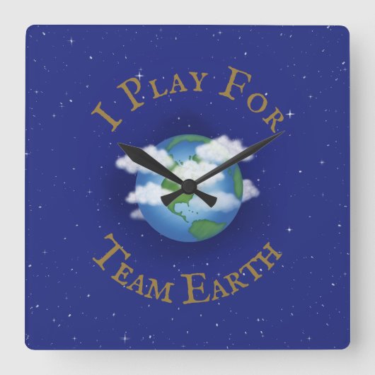 "I Play for Team Earth" Message of Unity Vierkante Klok (Voorkant)