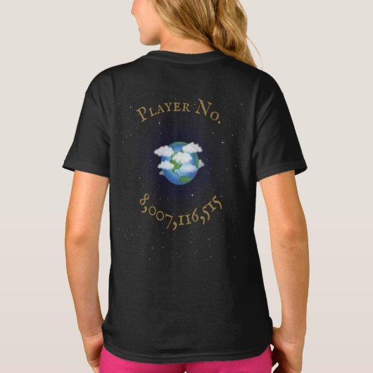"I Play for Team Earth" wereldbevolking op maat T-shirt (Achterkant)