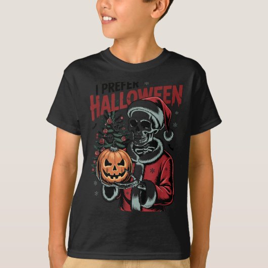 I Prefer Halloween Christmas Creepy Cute Skeleton  T-shirt (Voorkant)