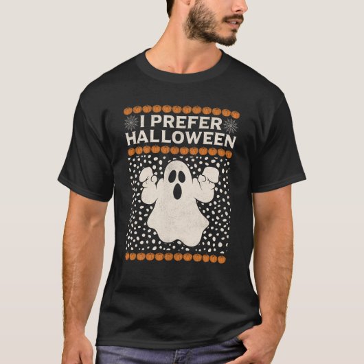 I Prefer Halloween Skeleton Santa Christmas Patter T-shirt (Voorkant)