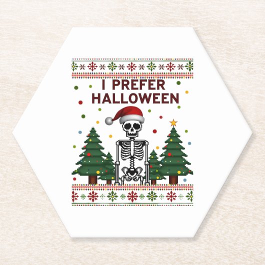 I Prefer Halloween Skeleton Ugly Christmas Skull S Kartonnen Onderzetters (Voorkant)