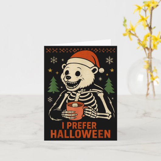 I Prefer Halloween Tree Bear Skeleton Christmas Wo Kaart (Gele Bloem)