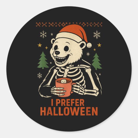 I Prefer Halloween Tree Bear Skeleton Christmas Wo Ronde Sticker (Voorkant)