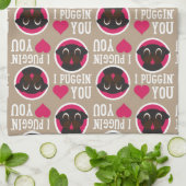 I Puggin Love You Black Pug Circles and Hearts Theedoek (Gevouwen)