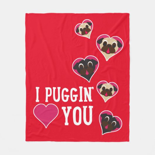 I Puggin'Love You Valentijn Fleece Blanket Red (Voorkant)