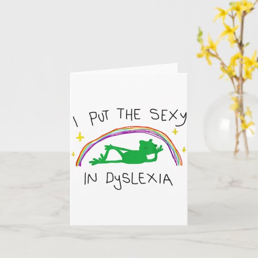I Put The Y In Dyslexia Funny Cute Frog Saying Quo Kaart (Gele Bloem)