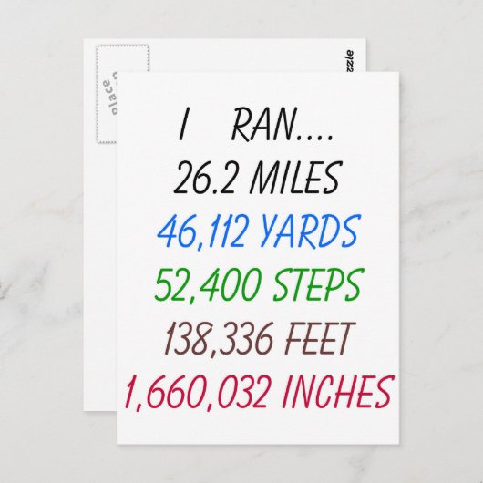 I Ran 26,2 mijl Briefkaart (Voorkant / Achterkant)