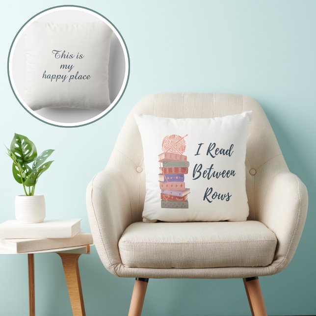 I Read Between Rows Crochet Knitting Book Lover Kussen (Creator heeft geüpload)