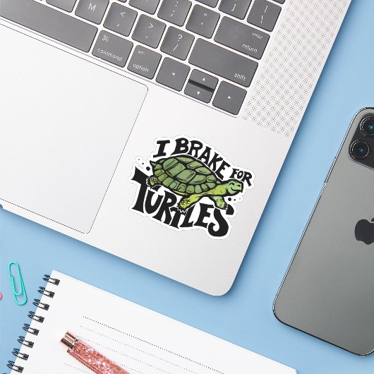 I Rem voor schildpadden Sticker (Laptop met iPhone)