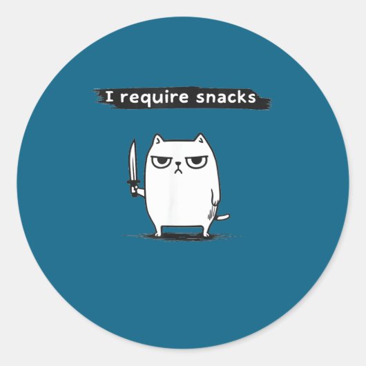 I Require Snacks Angry Cat Funny Meme  Ronde Sticker (Voorkant)