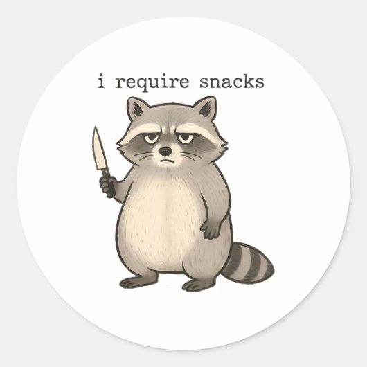I Require Snacks Funny Mpy Raccoon Trash Meme Snac Ronde Sticker (Voorkant)