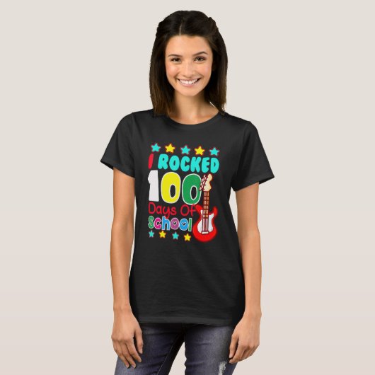 I Rocked 100 Days Of School Guitar  Music 100th Da T-shirt (Voorkant volledig)