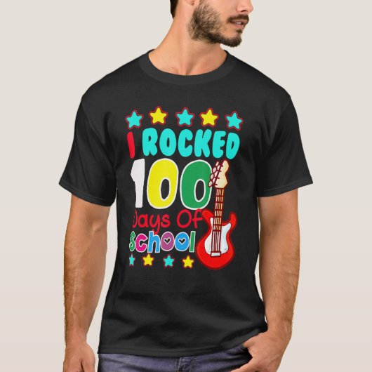 I Rocked 100 Days Of School Guitar  Music 100th Da T-shirt (Voorkant)