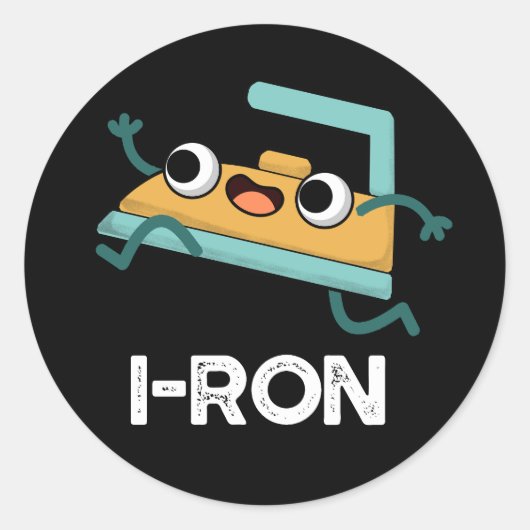 I-ron Funny Running Iron Pun Dark BG Ronde Sticker (Voorkant)