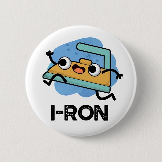 I-ron Funny Running Iron Pun Ronde Button 5,7 Cm (Voorkant)