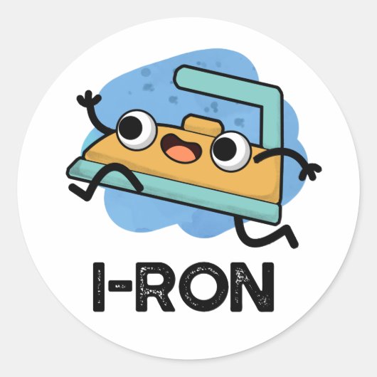 I-ron Funny Running Iron Pun Ronde Sticker (Voorkant)
