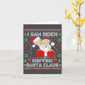 I Saw Biden Sniffing Santa Claus Ugly Christmas  Kaart (Gele Bloem)