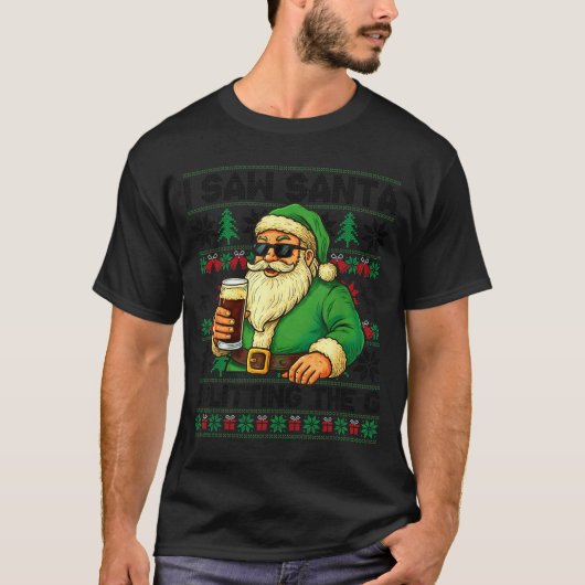 I Saw Santa Splitting The G, Santa Beer Drinking C T-shirt (Voorkant)