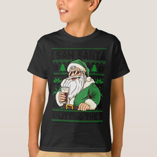 I Saw Santa Splitting The G, Santa Beer Drinking C T-shirt (Voorkant)