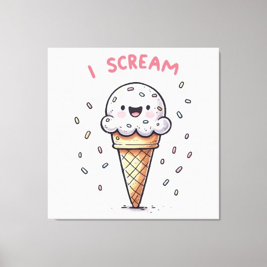 I Scream Ice Cream Cone met Sprinkles Canvas Afdruk (Voorkant)