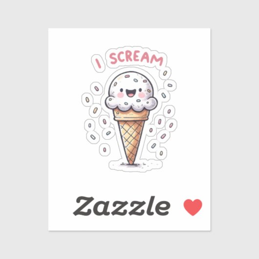 I Scream Ice Cream Cone met Sprinkles Sticker (Vel)