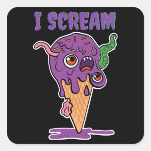 I Scream Ice Cream Funny Halloween Kinder Kawaii Vierkante Sticker