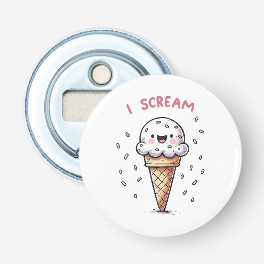 I Scream Ijsje met Strooisel Button Flesopener (Voorkant)