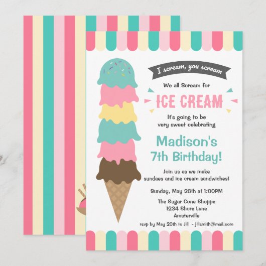 I Scream Party Kaart (Voorkant / Achterkant)